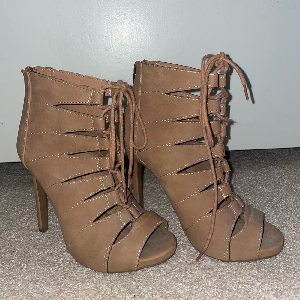 Light Brown Paprika Lace Up Heels